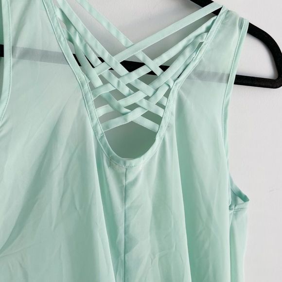 Teal Sheer Everly Sleeveless Blouse - Picture 6 of 6